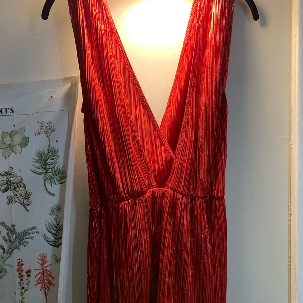 Oh My Love Red Metallic Pleated Dress - Picture 4 of 8